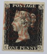 GB 1840 1d black CG four large margins with a neat red Maltese Cross