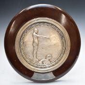 Art Deco swimming trophy mounted on a mahogany plaque with hallmarked silver plaque St Andrews