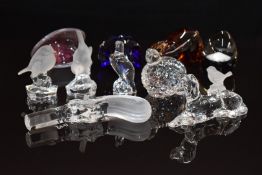 Ten various glass animal and other paperweights including Wedgwood, Hadeland, Nachtmann, Welsh Royal