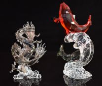 Two Swarovski Crystal animal groups comprising Tutelary Spirit Admirable Fish and The Dragon