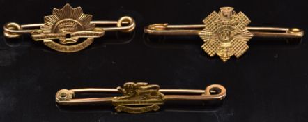 Three 9ct gold sweetheart brooches for the Royal Lancaster Regiment, Highland Light Infantry and