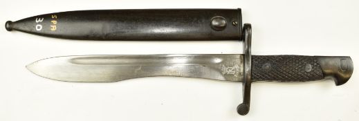 Spanish 1943 pattern Bolo bayonet stamped 5229 and Toledo to ricasso, with 25cm fullered blade and