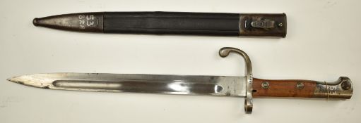 Brazilian 1908 pattern bayonet for Mauser stamped 6533 to cross guard and Simson & Co to ricasso,