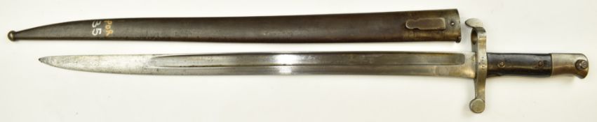Portuguese 1886 pattern sword bayonet for the Kropatschek rifle, stamped TI 379 to crossguard,