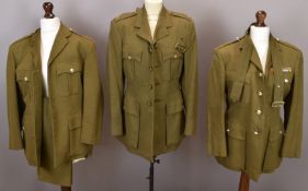 Three British Army Gloucestershire Regiment officer's service dress jackets, one with medal ribbon