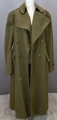 British Army Gloucestershire Regiment officer's khaki greatcoat with associated brass buttons and