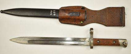 Austrian 1895 pattern Mannlicher bayonet with some clear stamps, 25cm fullered blade, scabbard and