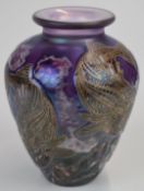 Jonathan Harris Iridised Fish silver graal cameo glass vase decorated with Japanese carp over a