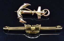 Royal Navy Division Howe Battalion 9ct gold sweetheart brooch and a Royal Navy 9ct gold sweetheart