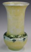 Ruskin signed pedestal vase with ivy leaf decoration