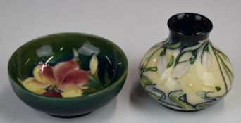 Moorcroft pedestal vase and pin dish, tallest 6cm