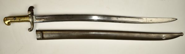 French 1842 pattern sabre bayonet with brass grip, crossguard stamped 2880, 57cm T form yataghan