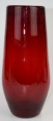 William Wilson for Whitefriars or similar ruby red glass vase with control bubble decoration, 32cm