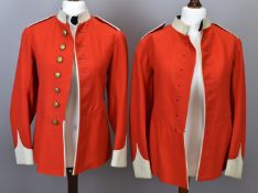Two British Army other ranks scarlet tunics, one with associated buttons, both attributed to the
