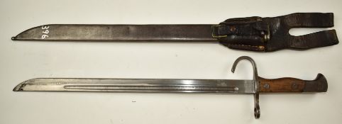 Japanese Arisaka type 30 bayonet with 38cm fullered blade, scabbard and frog. PLEASE NOTE ALL BLADED