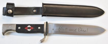 Replica German Third Reich Nazi Hitler Youth dagger with 14cm blade, scabbard and frog. PLEASE
