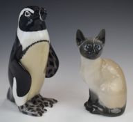 Royal Copenhagen model of a Siamese cat no 3281 c1930s together with Bing & Grondahl penguin no