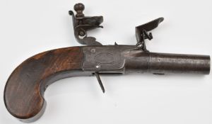 Twigg of London flintlock pocket pistol with named and engraved locks, folding trigger, shaped