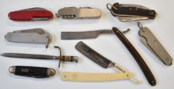 Six penknives / clasp knives including Swiss Army type, ABL 1951 and Gibberson & Co 1945 with