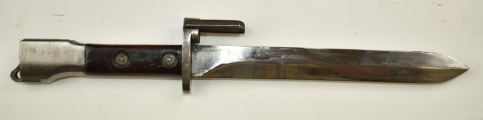 Belgian FN FAL bayonet with wooden grips and flash hider 19cm blade and scabbard. PLEASE NOTE ALL