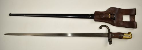 French 1874 pattern Gras bayonet stamped 64571 to quillon, manufacture date 1875 to top of 52cm T