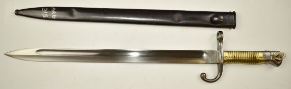 Argentinian 1891 pattern sword bayonet with brass grips, 40cm fullered blade, good stamps