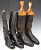 Two pairs of British Army Gloucestershire Regiment officer's riding boots, one pair attributed to