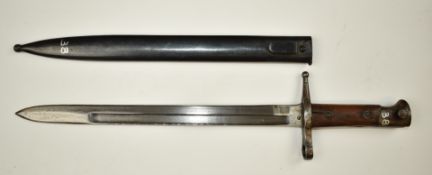 Italian 1891 pattern Mannlicher Carcano bayonet stamped AK9547 to crossguard and Terni to ricasso,