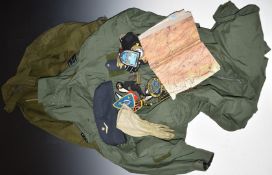 Quantity of RAF ephemera including Iraq War fabric escape map, flying jacket and suit, forage cap,