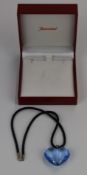 Baccarat blue glass heart shaped pendant necklace, in original box