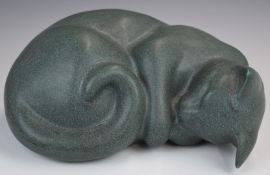 Moorside design pottery recumbent cat 'Emily', height 11 x length 25cm