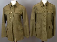 Two British Army Gloucestershire Regiment other ranks service dress jackets, one with brass