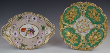 Meissen relief moulded pedestal dish and a Spode Felspar Porcelain relief moulded cabinet dish,