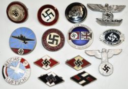 Fourteen German Third Reich Nazi enamel badges including Hitler Youth, DAP examples etc