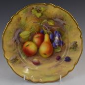 Royal Worcester painted fruit cabinet plate signed A Shuck for Albert Shuck, diameter 22.5cm