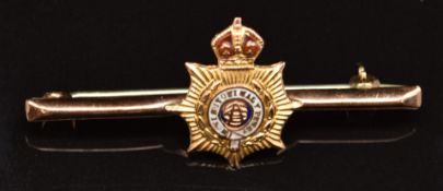 Army Service Corps 9ct gold and enamel sweetheart brooch, 2.6g