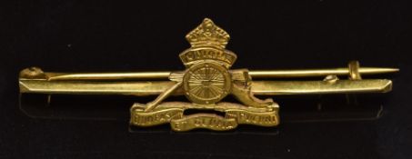 Royal Artillery 9ct gold sweetheart brooch, 2.7g