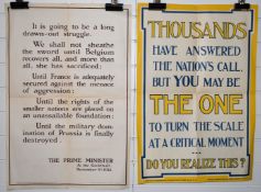 Two WW1 The Parliamentary Recruiting Committee, London military posters number 94 'Thousands have
