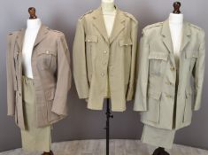 Three British Army Gloucestershire Regiment officer's khaki dress jackets and two pairs of