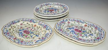 Grainger Worcester dessert service with enamelled decoration comprising four 25.5cm diameter plates,
