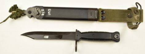 Swiss 1990 SIG assault rifle bayonet, with 16cm serrated blade, scabbard and frog. PLEASE NOTE ALL