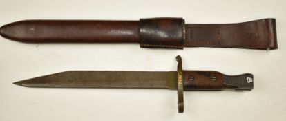 Canadian 1910 pattern Ross bayonet with good stamps to ricasso, 25.5cm sharpened blade and
