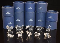 Ten Swarovski Crystal clear glass Zodiac animals, largest 4cm tall, all in original boxes.