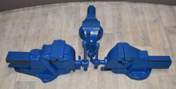 Three vices comprising Record 34 x 2 and Fortis, all with quick release