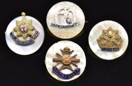 Four mother of pearl, metal and enamel sweetheart brooches for the Norfolk Regiment, Cheshire
