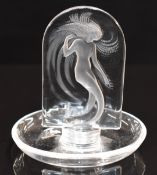 Lalique Naiade frosted and clear glass pin dish or ring holder decorated with an Art Deco style nude
