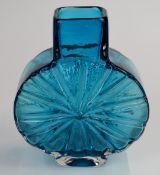 Geoffrey Baxter for Whitefriars Textured Sunburst glass vase in kingfisher blue, pattern 9676, 15.