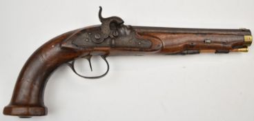 German percussion hammer action holster pistol with lock safety, engraved lock, hammer, trigger