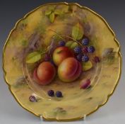 Royal Worcester painted fruit cabinet plate signed A Shuck for Albert Shuck, diameter 22.5cm
