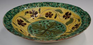 Della Robbia art / studio pottery pedestal bowl with oak leaf cartouche, garland surround and